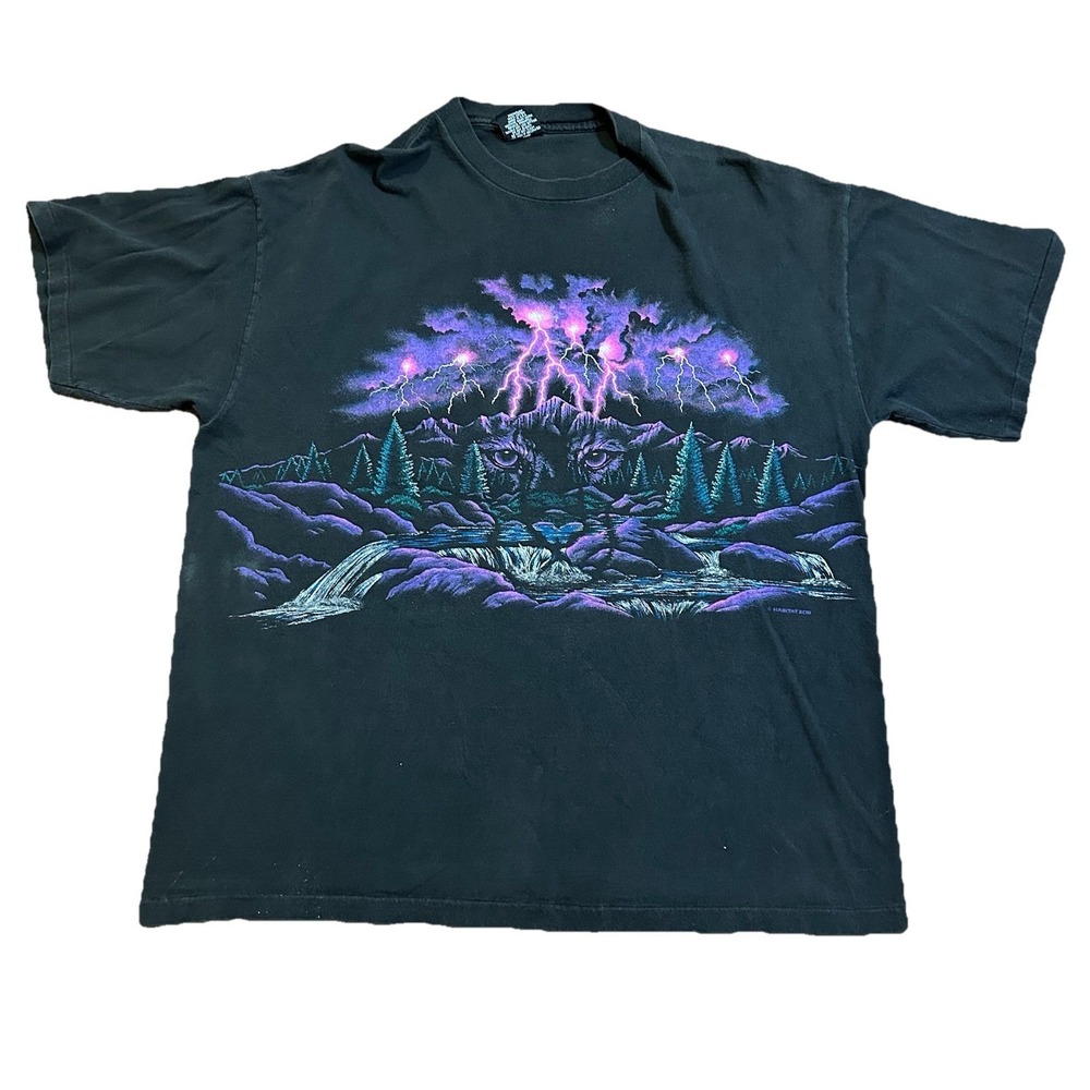 VTG 1993 Habitat Signal Sports T-Shirt Mountain Lion Lightning Thunder  XXL AOP